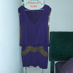 BEBE dark purple and brass accents V-neck mini dress